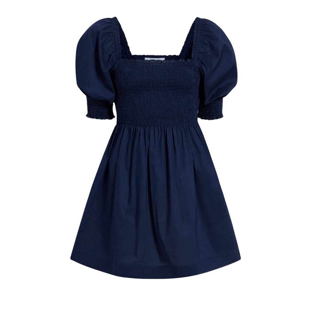 Hill House Home The Athena Nap Dress Mini Womens Small Navy Blue Cotton Smocked